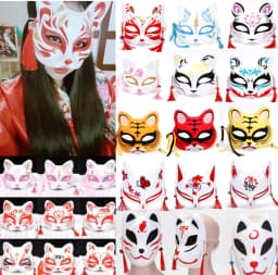 Fox Mask Japanese Cosplay Half Face Mask Kabuki Kitsune Masquerade Anime Cosplay Cat Mask Rave Adult Children Funny Party Props