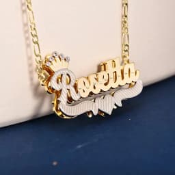 Custom 3D Nameplate Double Color Plated Necklaces For Women Customized Name Pendant Crown Stainless Steel Personalized Jewelry