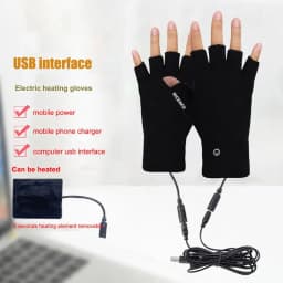Black Winter Heated Gloves USB Charging Heating Polyester Half Finger Gloves For Men Women Motorcycle Cycling Skiing