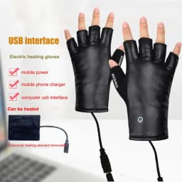 Black Winter Heated Gloves USB Charging Heating Polyester Half Finger Gloves For Men Women Motorcycle Cycling Skiing