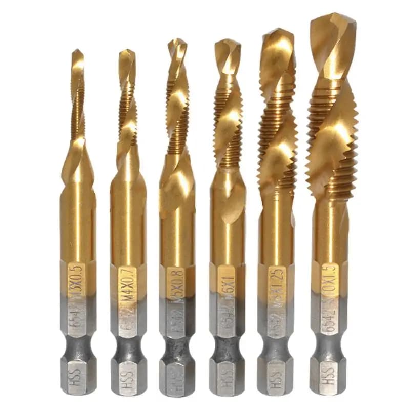 Drill Tap Bits Set Spiral Point High Speed Steel Tap Drill Set 6 Pcs Combination Drill & Taps High Hardness Screw Taps Tool Kit