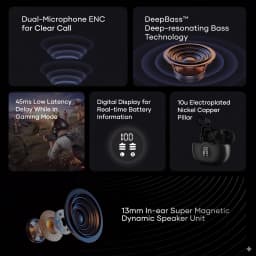 Wavefun Star 2 Wireless Earbuds with 4-Mic ENC for Pro Clear Calls Bluetooth Headphones with 13mm Driver for Deep Bass LED Digit