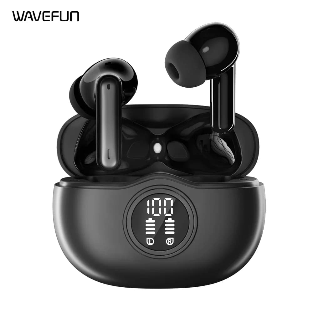 Wavefun Star 2 Wireless Earbuds with 4-Mic ENC for Pro Clear Calls Bluetooth Headphones with 13mm Driver for Deep Bass LED Digit