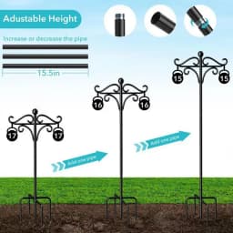 Garden Hook For Bird Feeder Garden Hook Shepherds Hook Heavy Duty Iron Adjustable Hook Outside With 5 Prongs Base For Outside