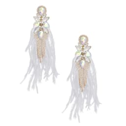 Stonefans AB Color Rhinestone Tassel Feather Earrings Jewelry for Women Statement Large Earrings Belly Dance Decor Prom Jewelry