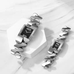 LANCARDO Analog Quartz Geometric Decorative Strap Couples Square Watch Sun Print Surface Digital Scale Couples Watch