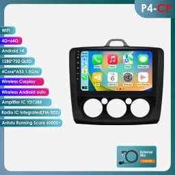 Hizpo 9" 2 Din Car Radio for Focus Exi MT 2 3 MK2/MK3 Multimedia Player Android 14 GPS Navigation Head Unit Stereo 4G+WiFi BT