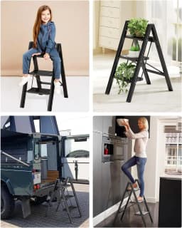 Aluminium 3-4 Step Ladder with Wide Steps Lightweight Folding Ladder Portable Slim Step Stool Safety Household Ladder Stepladder