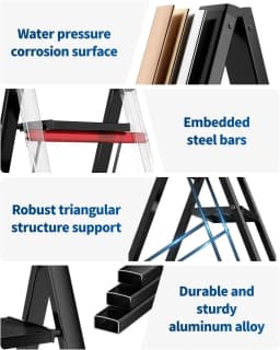 Aluminium 3-4 Step Ladder with Wide Steps Lightweight Folding Ladder Portable Slim Step Stool Safety Household Ladder Stepladder