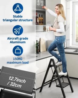 Aluminium 3-4 Step Ladder with Wide Steps Lightweight Folding Ladder Portable Slim Step Stool Safety Household Ladder Stepladder