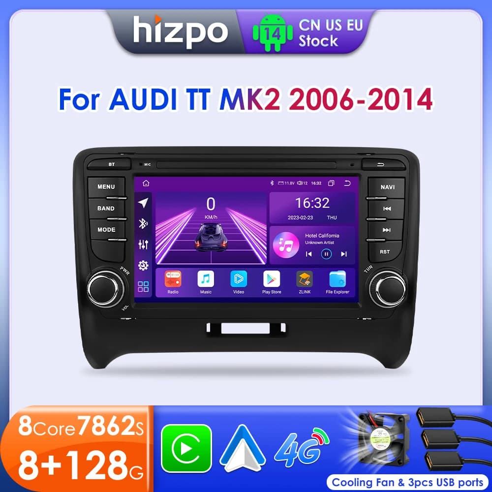 Hizpo 2 Din Android 14 Car Radio For Audi TT MK2 8J 2006-2014 Multimedia Stereo GPS Navi Head Unit Carplay Intelligent Systems