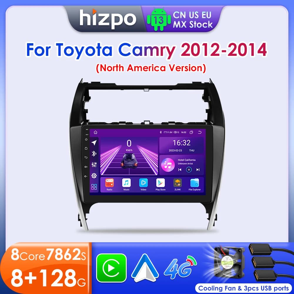 Hizpo 10.1" For TOYOTA Camry 2012 2013 2014 US Version Car Radio Multimedia Player Navigation Wireless CarPlay Android 13 7862