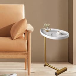 C-Shaped Side Table C Shaped Coffee Tea Sofa End Couch Table Slide Under Sofa Table Rustic Snack Tea Table Narrow Slim Couch Tra