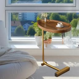 C-Shaped Side Table C Shaped Coffee Tea Sofa End Couch Table Slide Under Sofa Table Rustic Snack Tea Table Narrow Slim Couch Tra