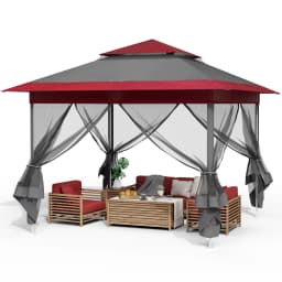3.3x3.3m Outdoor Gazebo Canopy with 4 Detachable Mosquito Nets, UV and Rainproof Gazebo Patio Pop Up with Double Eaves Folding