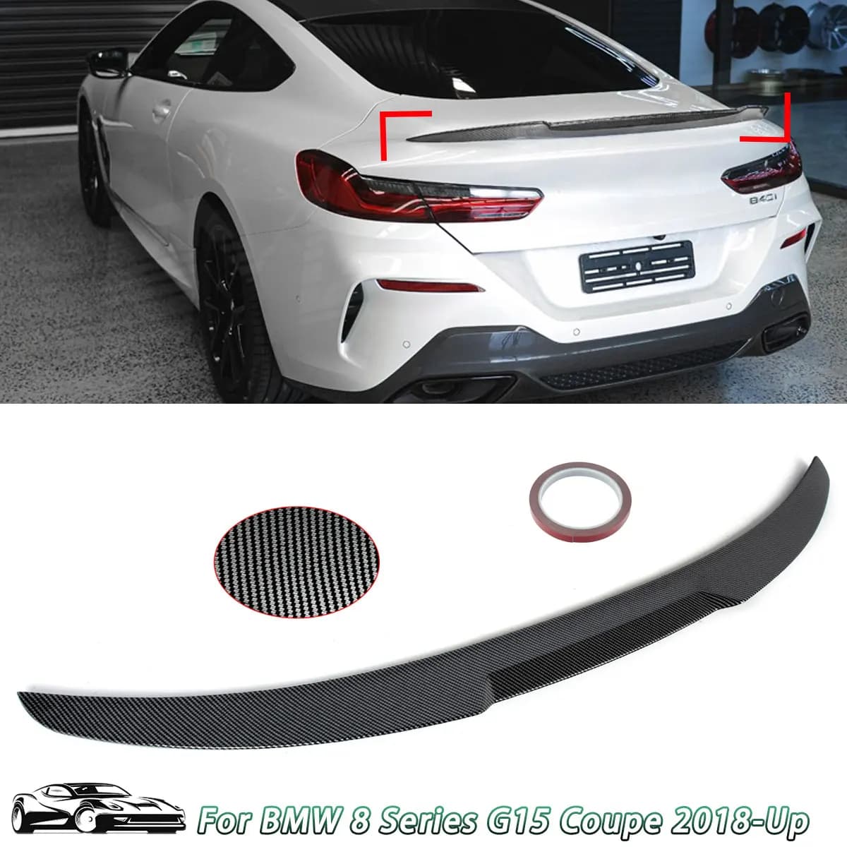 For 2018+ BMW 8 Series G15 Coupe Gloss Black M4 Style Rear Boot Spoiler Wing Lid