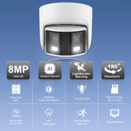 Anpviz 8MP Dual Lens POE Camera Ultra Wide Angel 180° Panoramic Security Camera AI Human Vehicle Detection Audio Warning Alarm