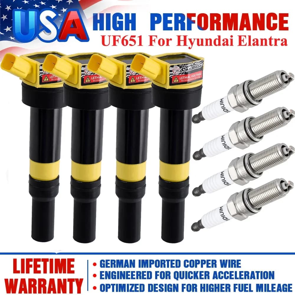 Carbole 4 Ignition Coil And Platinum Spark Plug for Kia Soul Forte Hyundai Elantra UF651