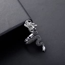 JINAO New Micro-Paved HIP Hop Black Chinese Traditional Dragon Iced Adjustable 5A+ Cubic Zircon Ring Men and Women Jewelry Gift