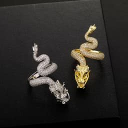 JINAO New Micro-Paved HIP Hop Black Chinese Traditional Dragon Iced Adjustable 5A+ Cubic Zircon Ring Men and Women Jewelry Gift