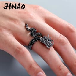 JINAO New Micro-Paved HIP Hop Black Chinese Traditional Dragon Iced Adjustable 5A+ Cubic Zircon Ring Men and Women Jewelry Gift