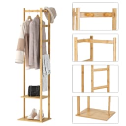 Bamboo Garment Coat Clothes Stand Rack Hat Shoe Wooden Hanger Holder Shelf Tidy Garment Hanging Rail Hooks