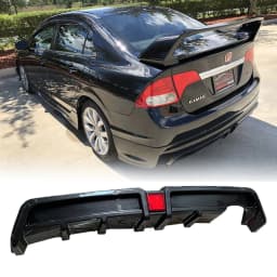 Rear Bumper Diffuser w/LED For 06-11 Honda Civic 4dr Mugen RR Carbon Fiber Style