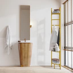 Space-Saving Tall Entryway Gold Metal Coat Stand with Shelves A Free-Standing Clothes Rack Ideal for Bedroom & Living Room