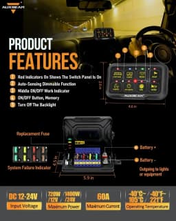 AUXBEAM AR-820 RGB 8 Gangs Switch Panel Built-in bluetooth APP Control Memory Function LEDs Electronic On-Off Switch Panel