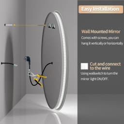 900mm LED Round Dimmable 3 Colors Smart Touch Anti-Fog Mirror with Memory Function Backlit Front Large Wall Mounted LED Mirrors