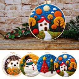 Needle Point Kits Adults Beginner Christmas Tree Snowman Hedgehog Felting Kit Felting Supplies Christmas Handmade Kit Needle