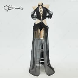 MEOWCOS Women's Gothic Elf Style Cosplay Costume Elf Lingerie Black Bodysuit with Sleeves and Necklace for Halloween Gift