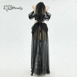 MEOWCOS Women's Gothic Elf Style Cosplay Costume Elf Lingerie Black Bodysuit with Sleeves and Necklace for Halloween Gift