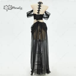 MEOWCOS Women's Gothic Elf Style Cosplay Costume Elf Lingerie Black Bodysuit with Sleeves and Necklace for Halloween Gift