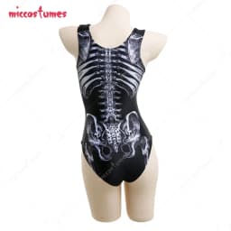 Woman Dark Gothic White Skeleton One-Piece Zentai Bodysuit Swimming Suit Bathing Suit Beach Swimsuit Outfit Cosplay Costume