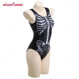 Woman Dark Gothic White Skeleton One-Piece Zentai Bodysuit Swimming Suit Bathing Suit Beach Swimsuit Outfit Cosplay Costume