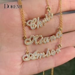 DOREMI Custom Name Necklace Crystal Pendant Chain Zircon Letter Necklace for Mom Women