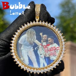 Bubble Letter Medallion Necklace for Men Iced Out Picture Pendant Personalized Real Gold Plated Custom Hip Hop Jewelry