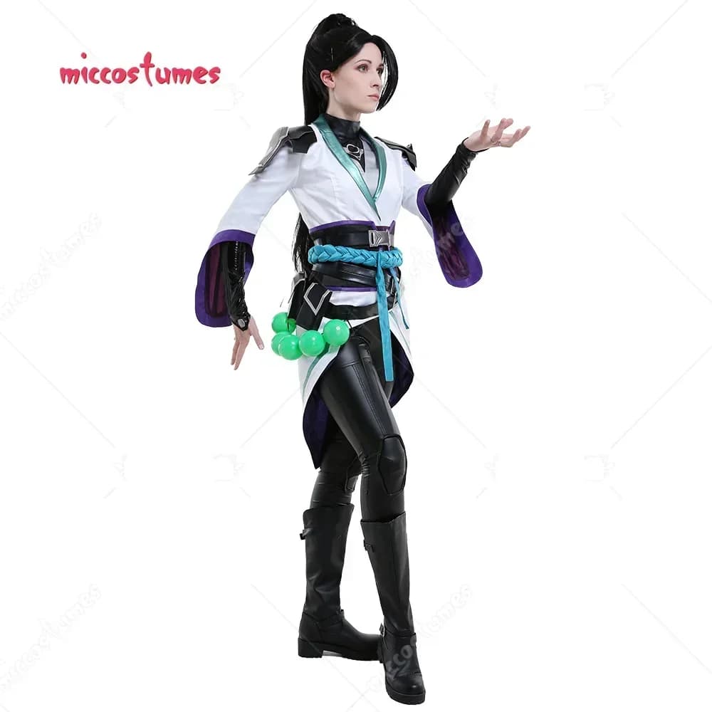 Miccostumes Women's Chinese Cross Collar Outfit Cosplay Costume Chinese Cross Collar Outfit with Corset and Waist Accessories