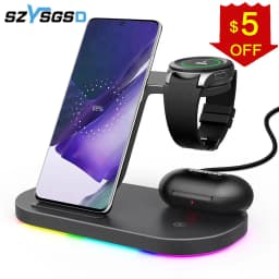 15W Wireless Chargers Stand Fast Charging Station for Samsung Z Fold3 Z Flip3 S21 S20 S10 Galaxy Watch 5 4 3 Active 2 S3 S4 Buds