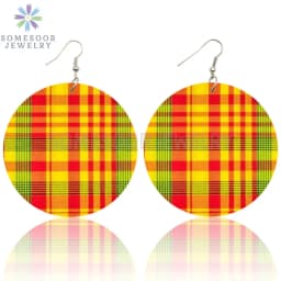 SOMESOOR African Fabric Print Wooden Drop Earrings Martinique Ethnic Art Afro Bohemain Geometric Dangle Jewelry For Women Gift