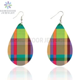 SOMESOOR African Fabric Print Wooden Drop Earrings Martinique Ethnic Art Afro Bohemain Geometric Dangle Jewelry For Women Gift