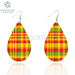 SOMESOOR African Fabric Print Wooden Drop Earrings Martinique Ethnic Art Afro Bohemain Geometric Dangle Jewelry For Women Gift