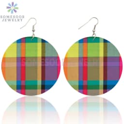SOMESOOR African Fabric Print Wooden Drop Earrings Martinique Ethnic Art Afro Bohemain Geometric Dangle Jewelry For Women Gift