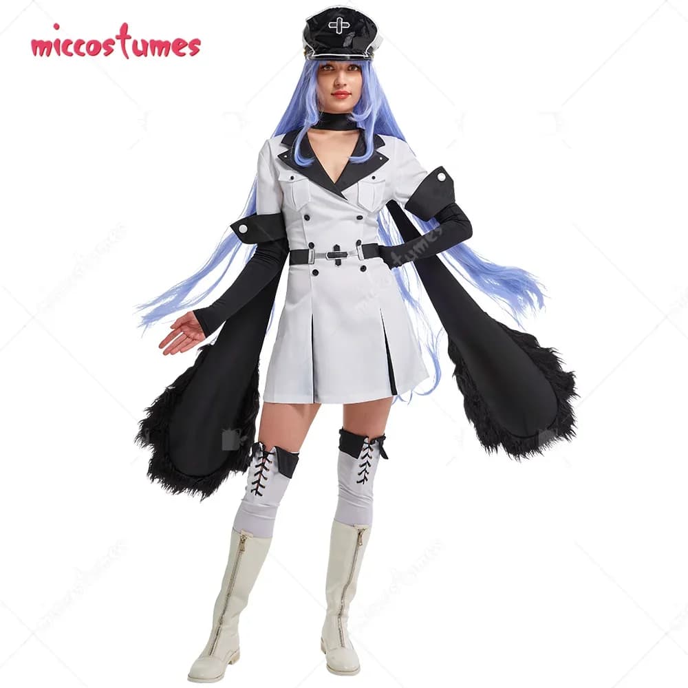 Women's Esdeath Cosplay Costume Uniform Dress with Belt Hat Stockings