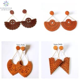 SOMESOOR African Drop Wooden Earrings For Women Gifts Afrocentric Ethnic Wood Stub Ear Dangle Engraved Pendant Bohemian Jewelry