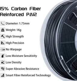 QIDI TECH Carbon Fiber Filled Nylon Filament PA12-CF1.75mm Black 1Kg Spool 3D Printing Filament for 3D Printer
