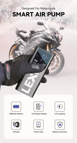 Lexin P5 Smart Air Pump 5000mAh for Motorcycles Tire Inflator Bicycle Boat with LED Digital&Preset Pressure Inflation