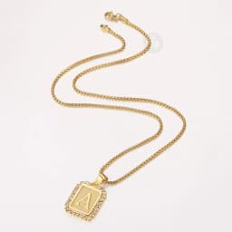 26 Letters Necklace Crystal Rhinestone Square Pendant Box Chain for Women Men A - Z Initia Name Jewelry Gift Wholesale GP441B