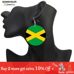 SOMEHOUR Jamaica Country Flag Print African Map Wooden Drop Earrings Trendy Loops Pendant Dangle Jewelry For Black Woman Gifts